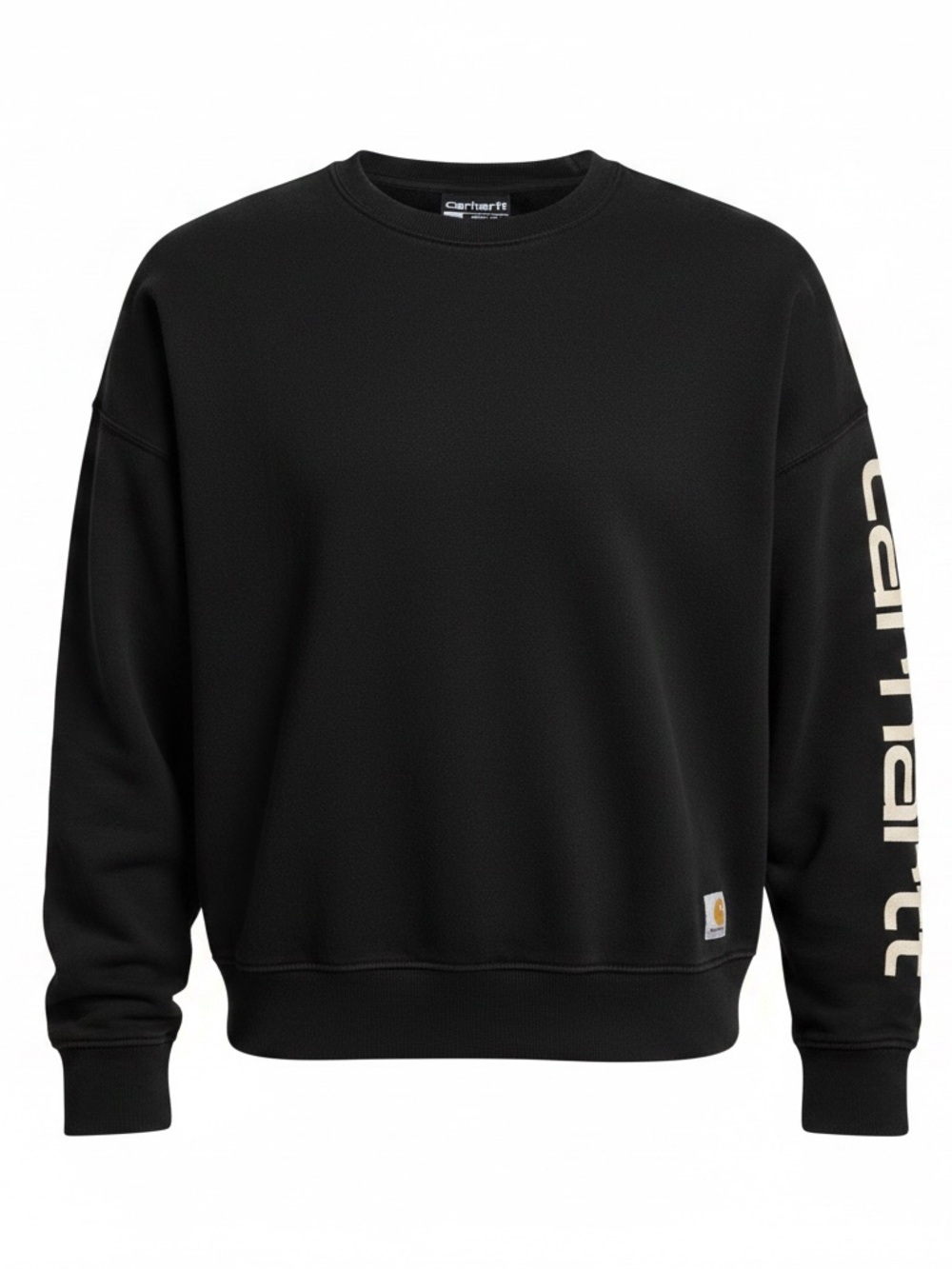 Carhartt Black Crewneck Sweatshirt with Tan Sleeve Script